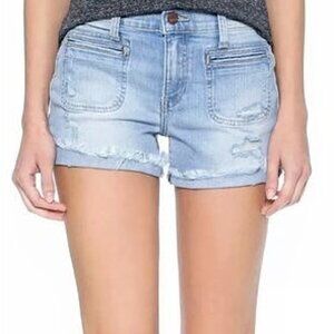 Genetic High-rise Distressed Whiskered Denim Short